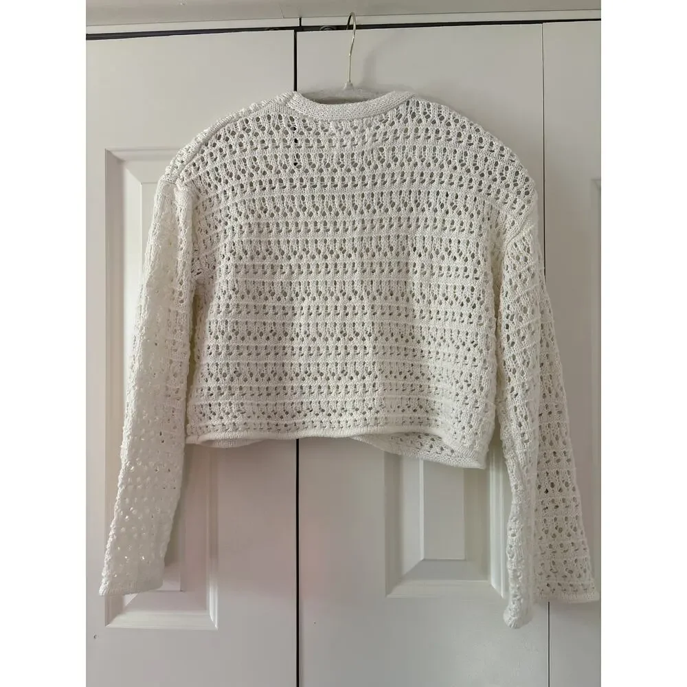 ZARA White Crochet Knit Button Down Shirt 13-14 Years - Picture 5 of 5
